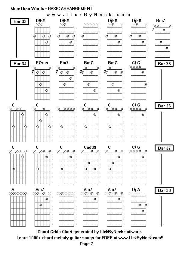 Chord Grids Chart of chord melody fingerstyle guitar song-MoreThan Words - BASIC ARRANGEMENT,generated by LickByNeck software.